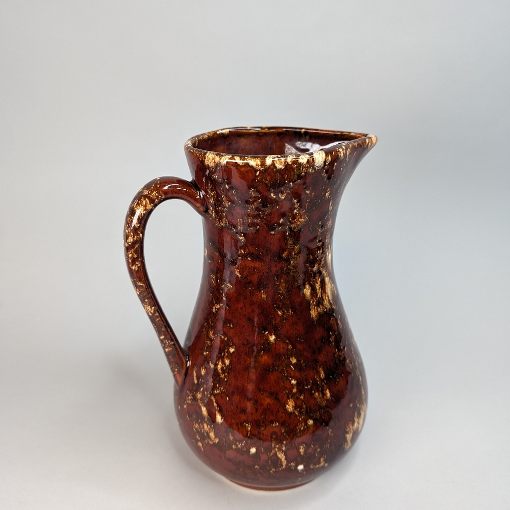 Vintage 1970s RRP & Co Roseville Pottery USA Brown Drip Glaze Ceramic Pitcher